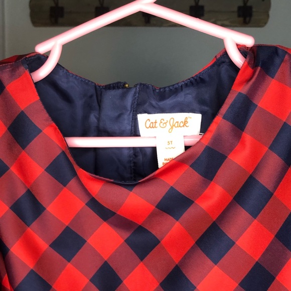 Navy and red checked holiday dress Cat and Jack sz 5t - Picture 3 of 3